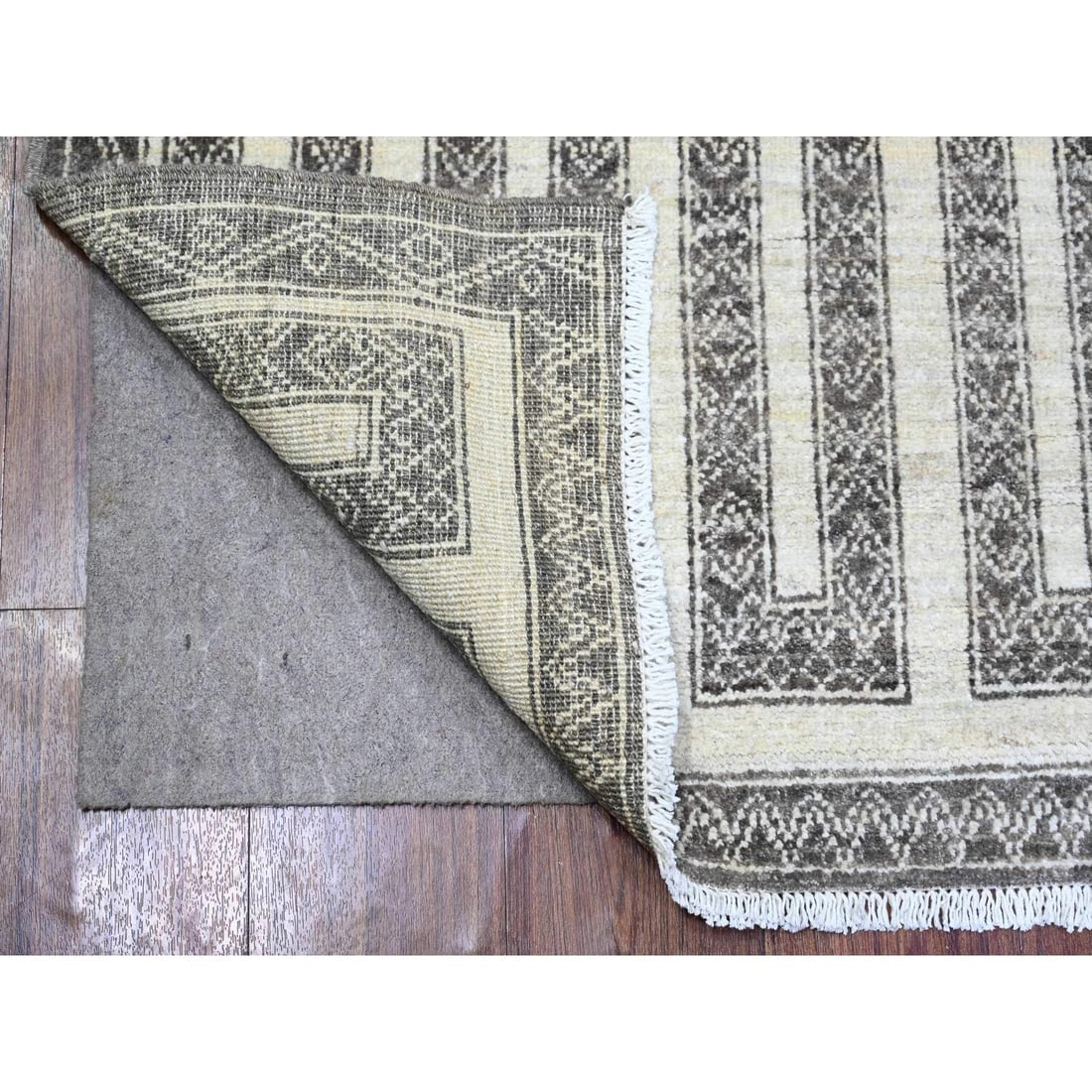 Taupe Brown, Hand Knotted Wool, Fine Peshawar Oriental Rug - 2
