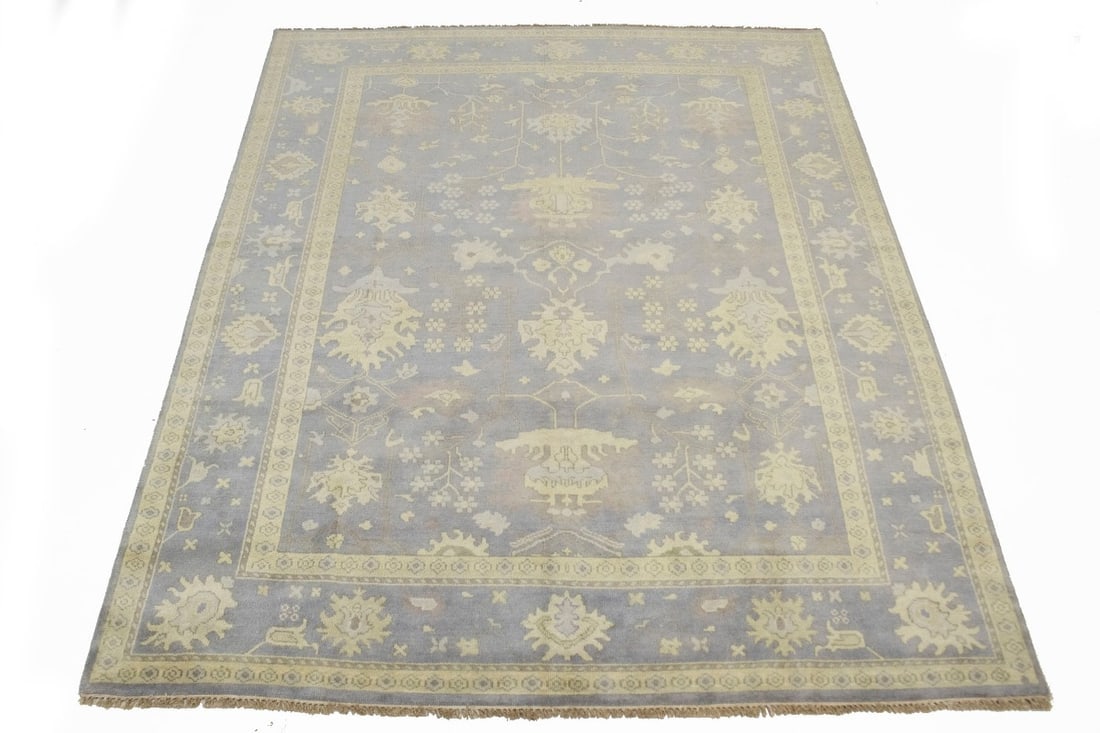 Light Gray Floral 8X10 Oushak Chobi Oriental Rug - 2