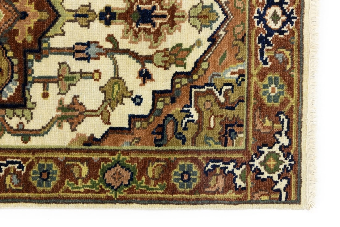Cream Geometric 3X8 Heriz Serapi Oriental Runner Rug - 10