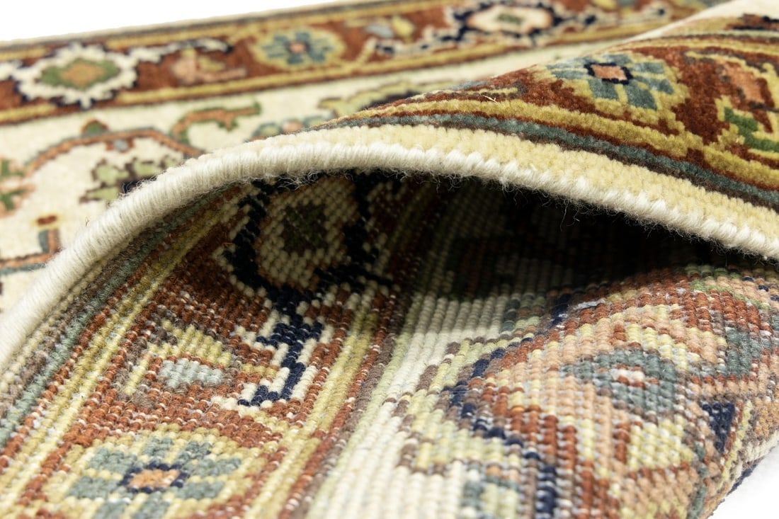 Cream Geometric 3X8 Heriz Serapi Oriental Runner Rug - 12