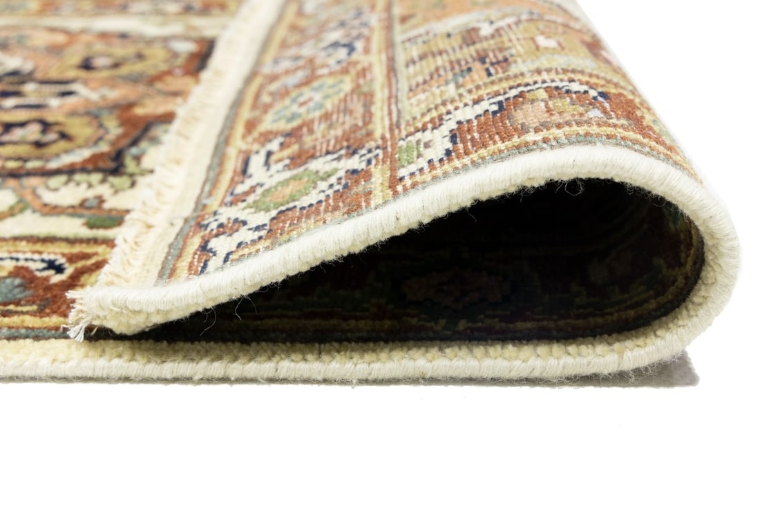 Cream Geometric 3X8 Heriz Serapi Oriental Runner Rug - 13