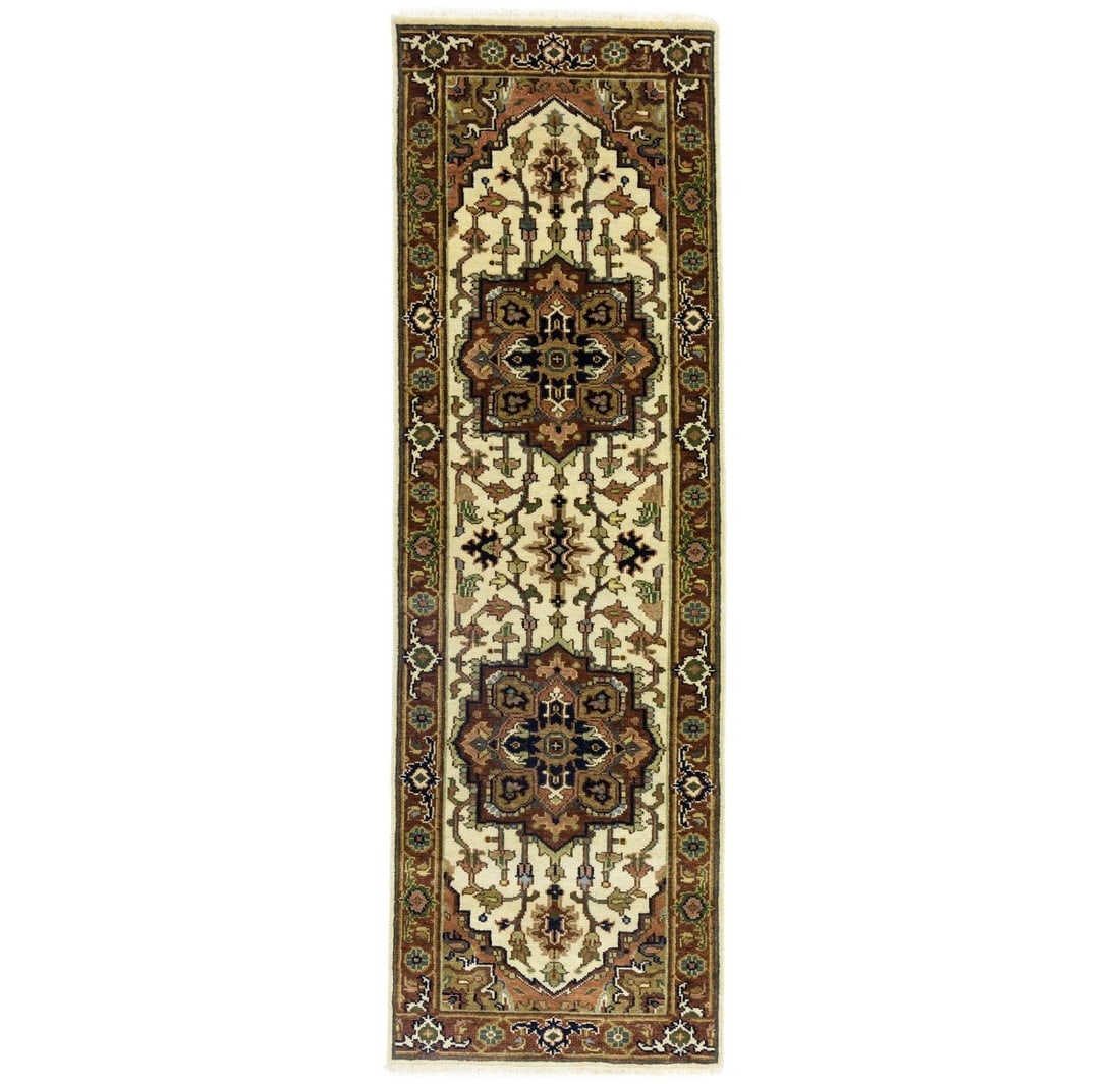 Cream Geometric 3X8 Heriz Serapi Oriental Runner Rug (1 of 15)