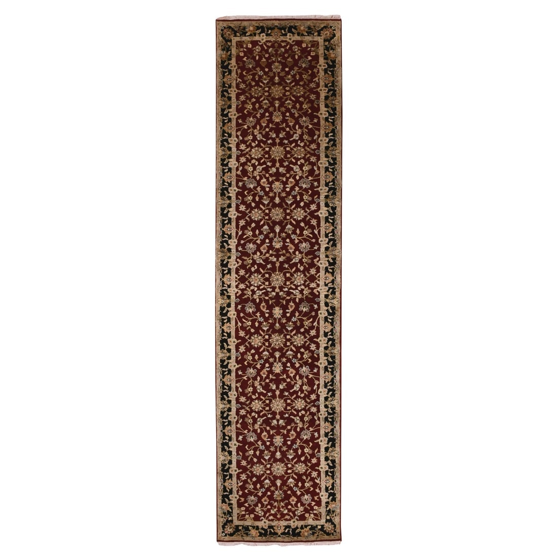 Barn Red Hand Knotted Rajasthan Design Silk Wool Runner Oriental Rug: Title: Barn Red Hand Knotted Rajasthan Design Silk Wool Runner Oriental RugDescription: This is a truly genuine one-of-a-kind. It has been Knotted for months and months in the centuries-old weaving