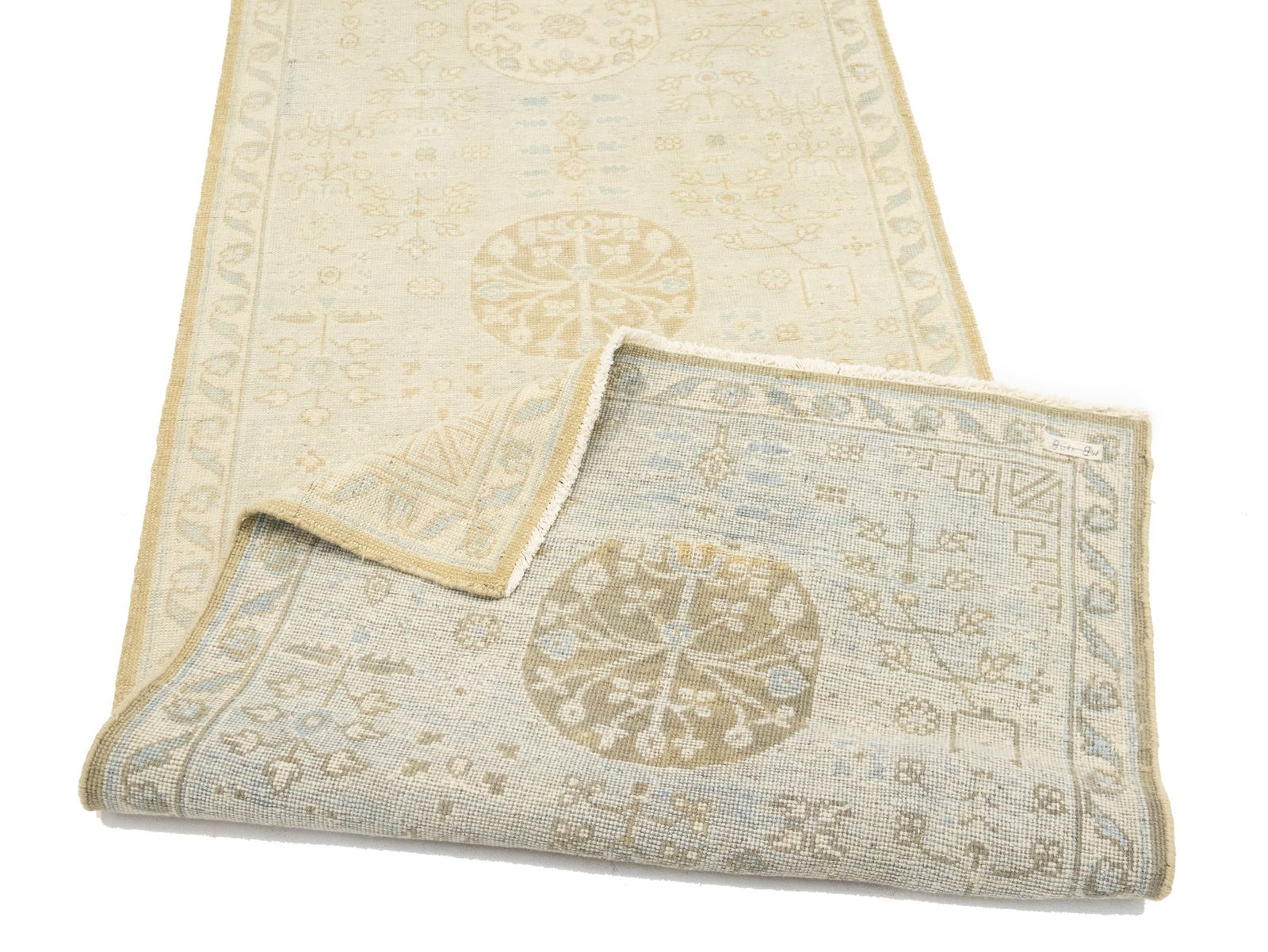 Cream Floral Oushak 3X11'5 Turkish Oriental Runner Rug - 12