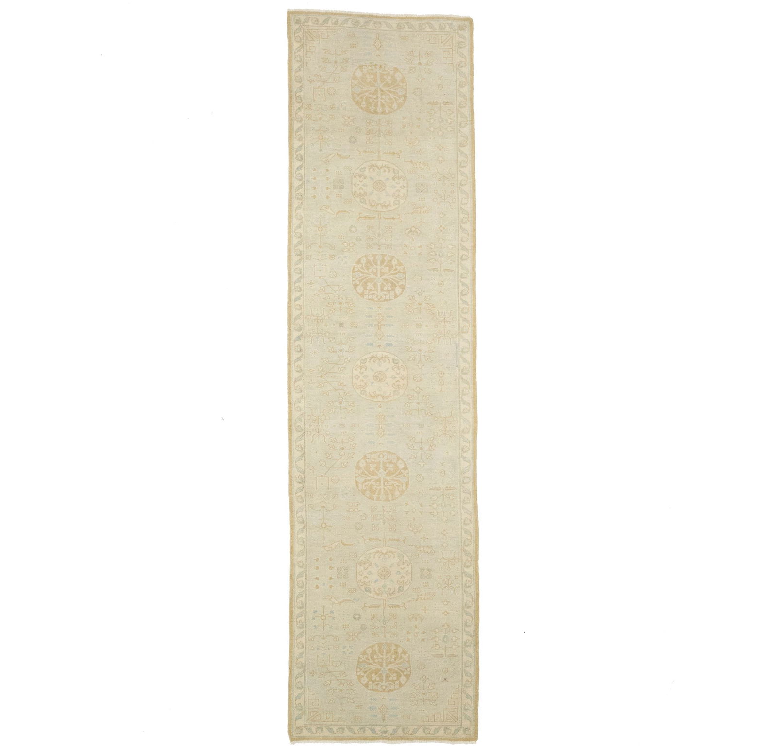 Cream Floral Oushak 3X11'5 Turkish Oriental Runner Rug (1 of 13)