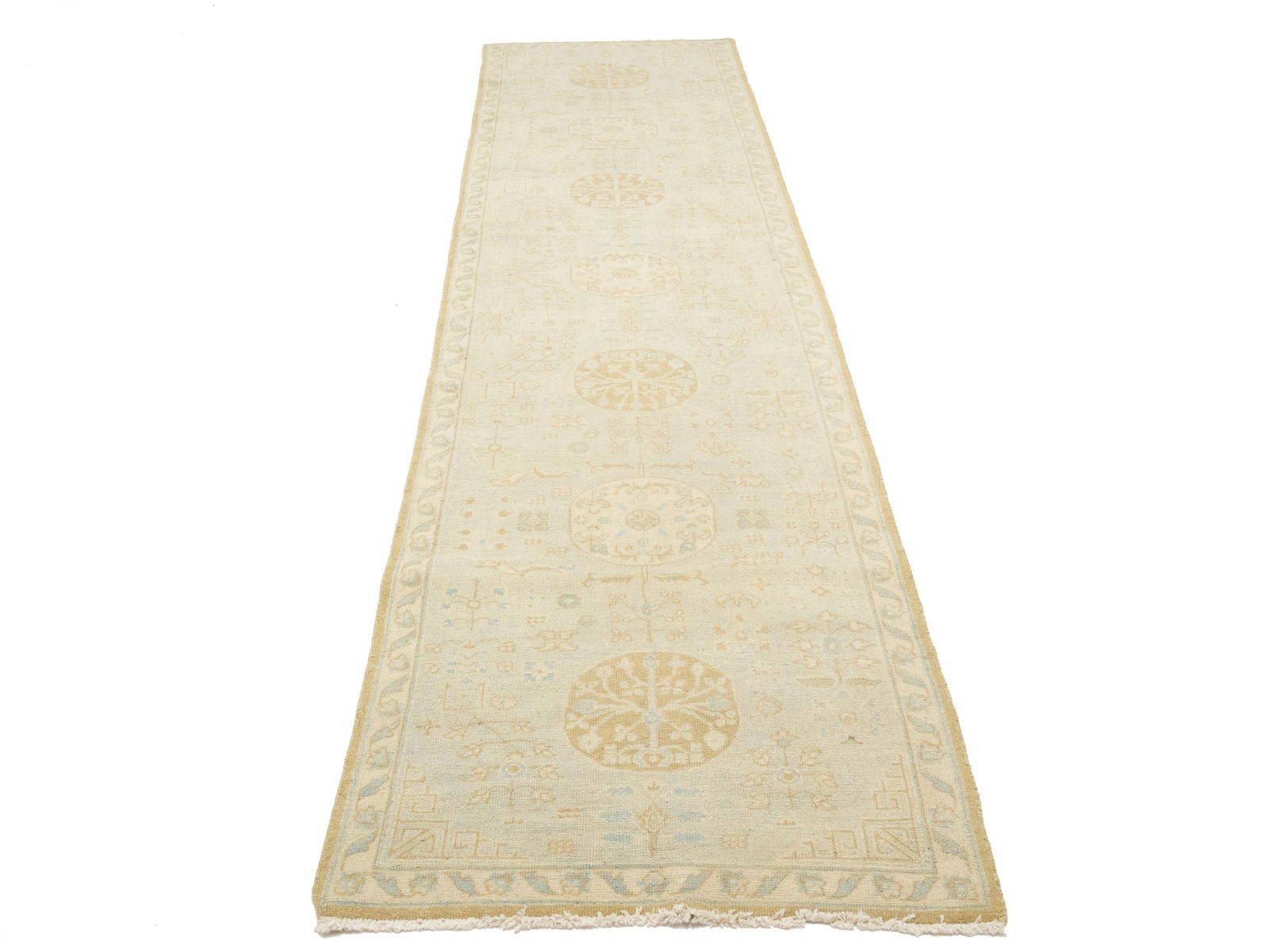 Cream Floral Oushak 3X11'5 Turkish Oriental Runner Rug - 2