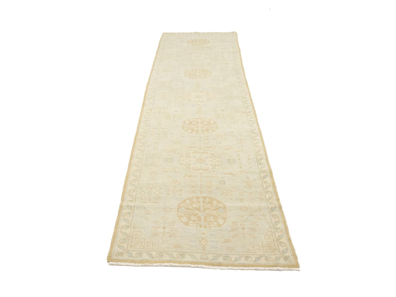 Cream Floral Oushak 3X11'5 Turkish Oriental Runner Rug - 5