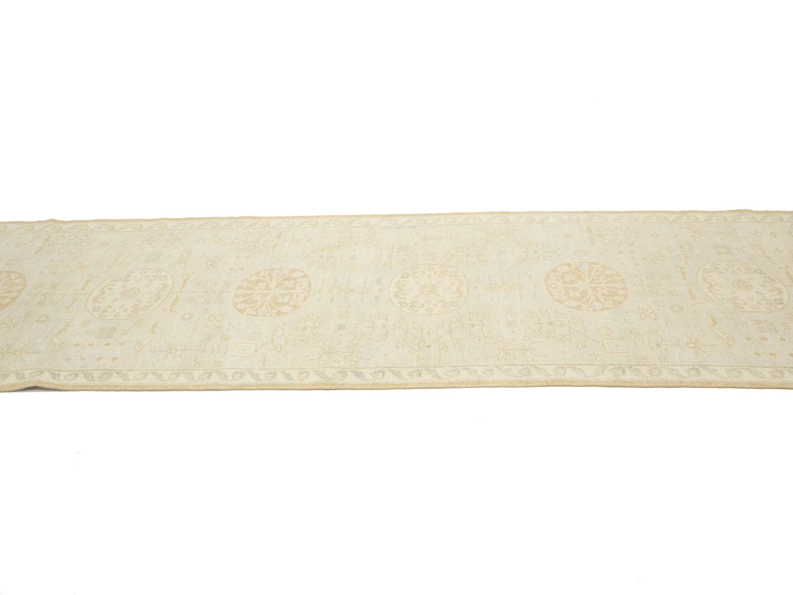 Cream Floral Oushak 3X11'5 Turkish Oriental Runner Rug - 6