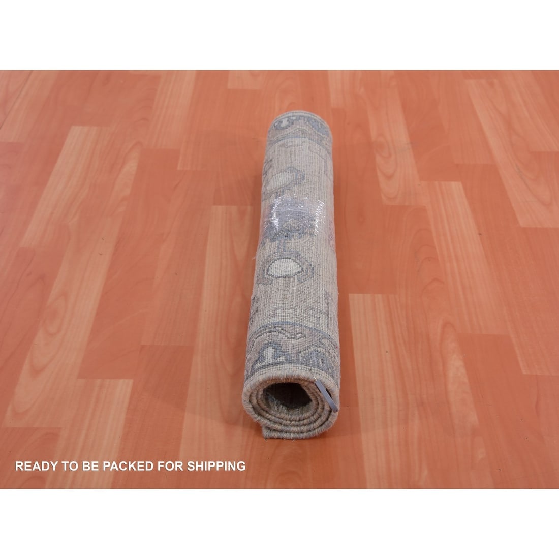 Warm Gray Khotan Design Hand Knotted Silk with Textured Wool Mat Rug - 5