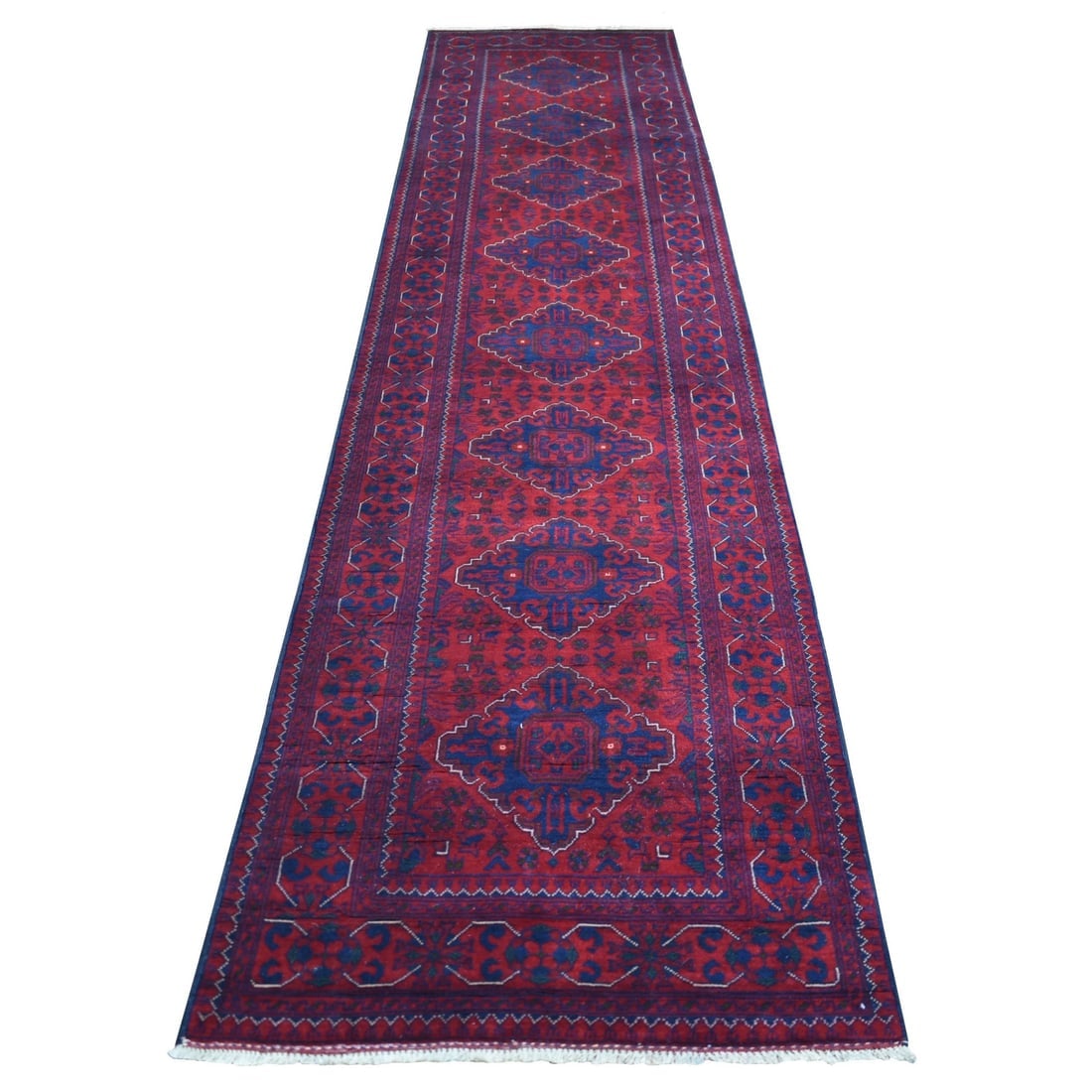Deep and Saturated Red, Afghan Khamyab Wool Hand Knotted Runner Rug (1 of 6)
