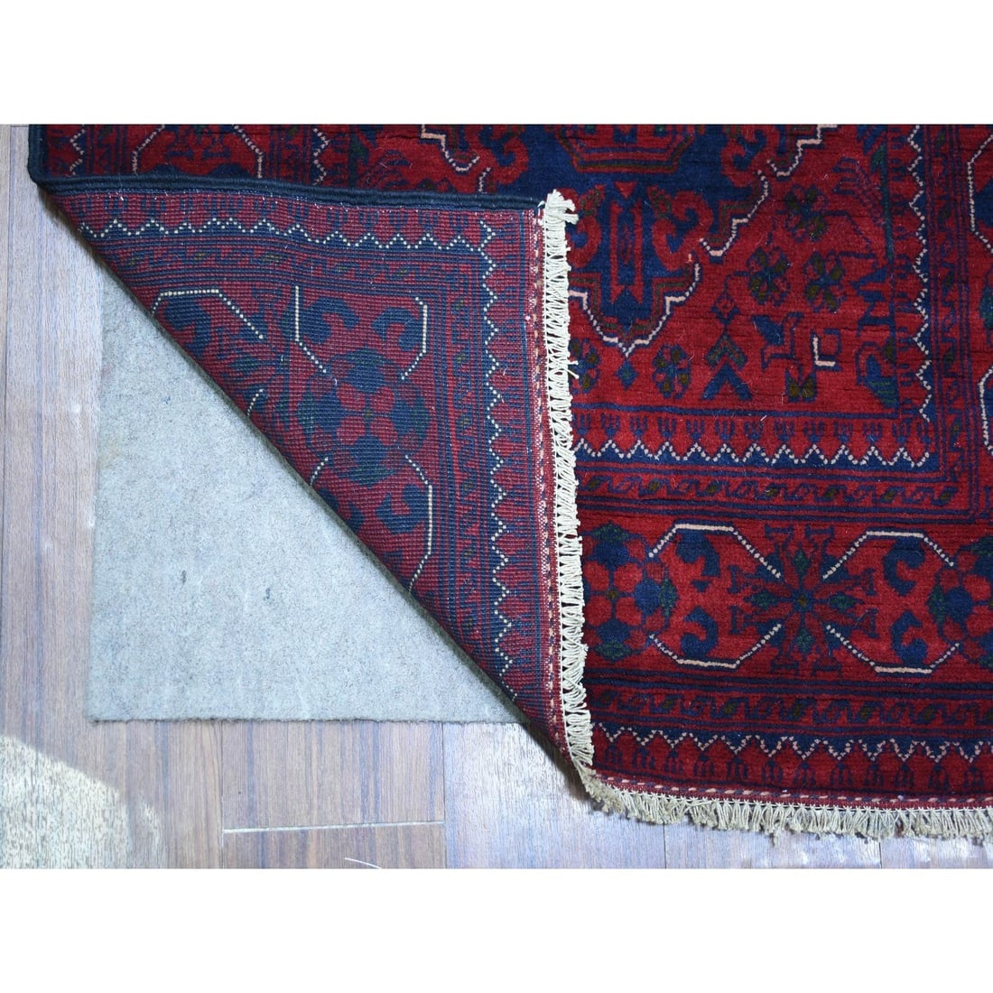 Deep and Saturated Red, Afghan Khamyab Wool Hand Knotted Runner Rug - 2