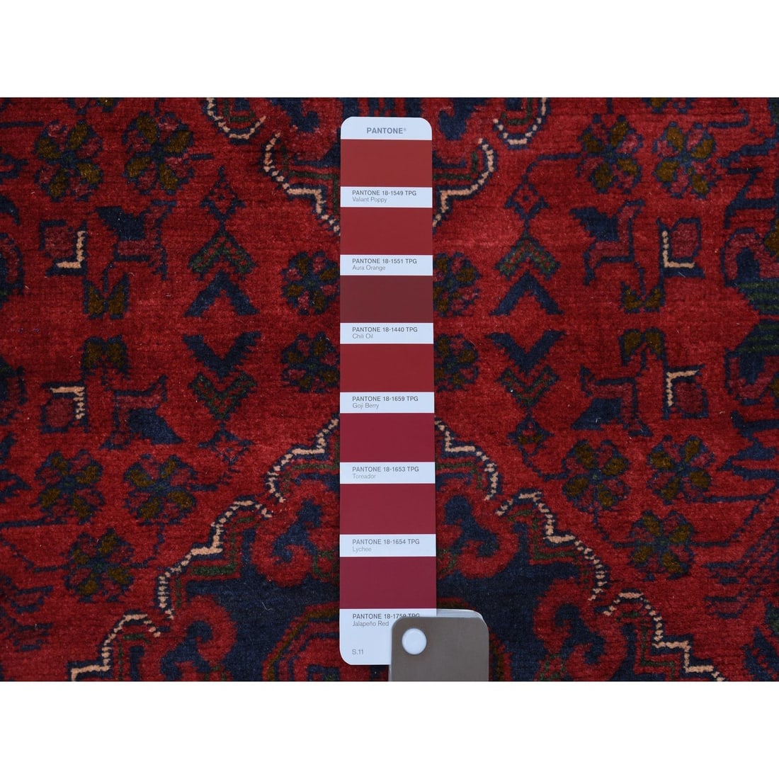 Deep and Saturated Red, Afghan Khamyab Wool Hand Knotted Runner Rug - 3