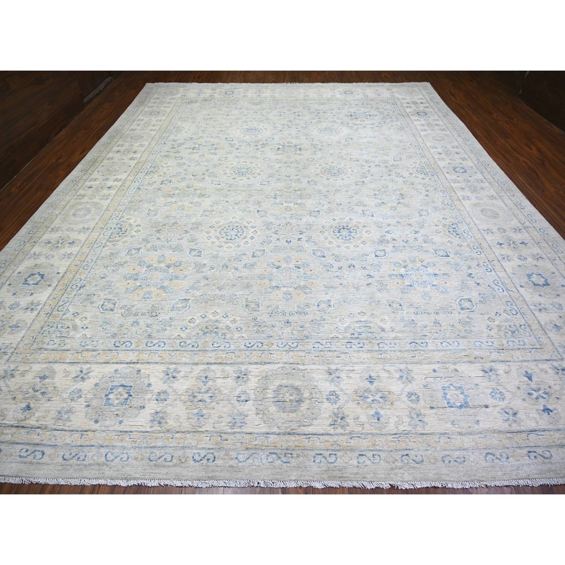 Ivory, White Wash Peshawar Wool Hand Knotted Oversized Oriental Rug - 2