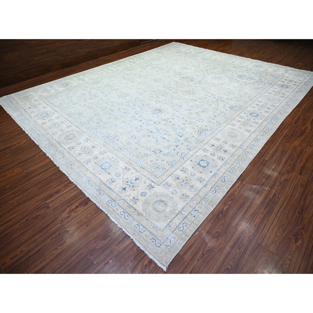 Ivory, White Wash Peshawar Wool Hand Knotted Oversized Oriental Rug - 3