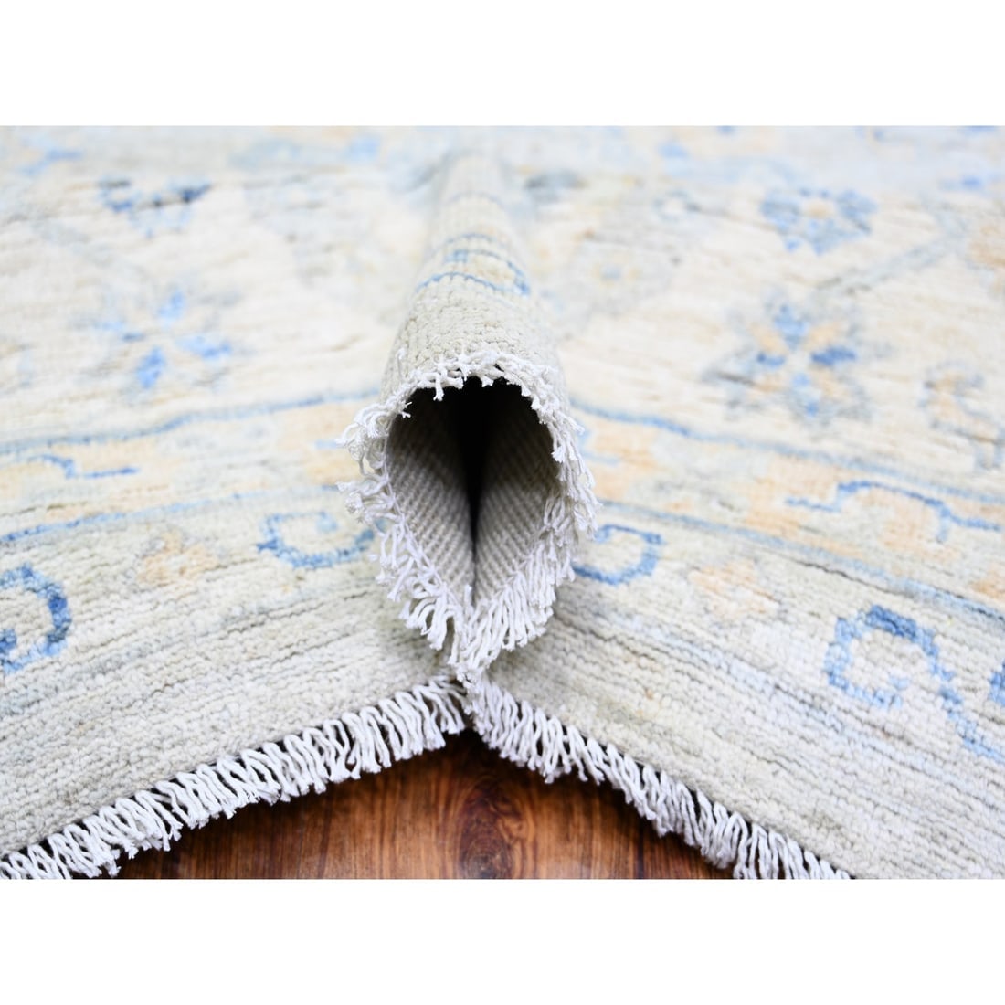 Ivory, White Wash Peshawar Wool Hand Knotted Oversized Oriental Rug - 5