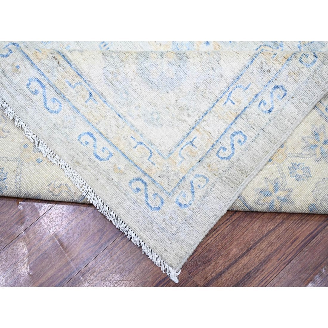 Ivory, White Wash Peshawar Wool Hand Knotted Oversized Oriental Rug - 6