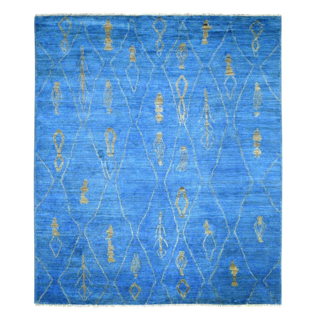 Denim Blue Hand Knotted Soft and Shiny Wool Moroccan Berber Rug: Title: Denim Blue Hand Knotted Soft and Shiny Wool Moroccan Berber Rug Description: This is a truly genuine one-of-a-kind. It has been Knotted for months and months in the centuries-old weaving crafts