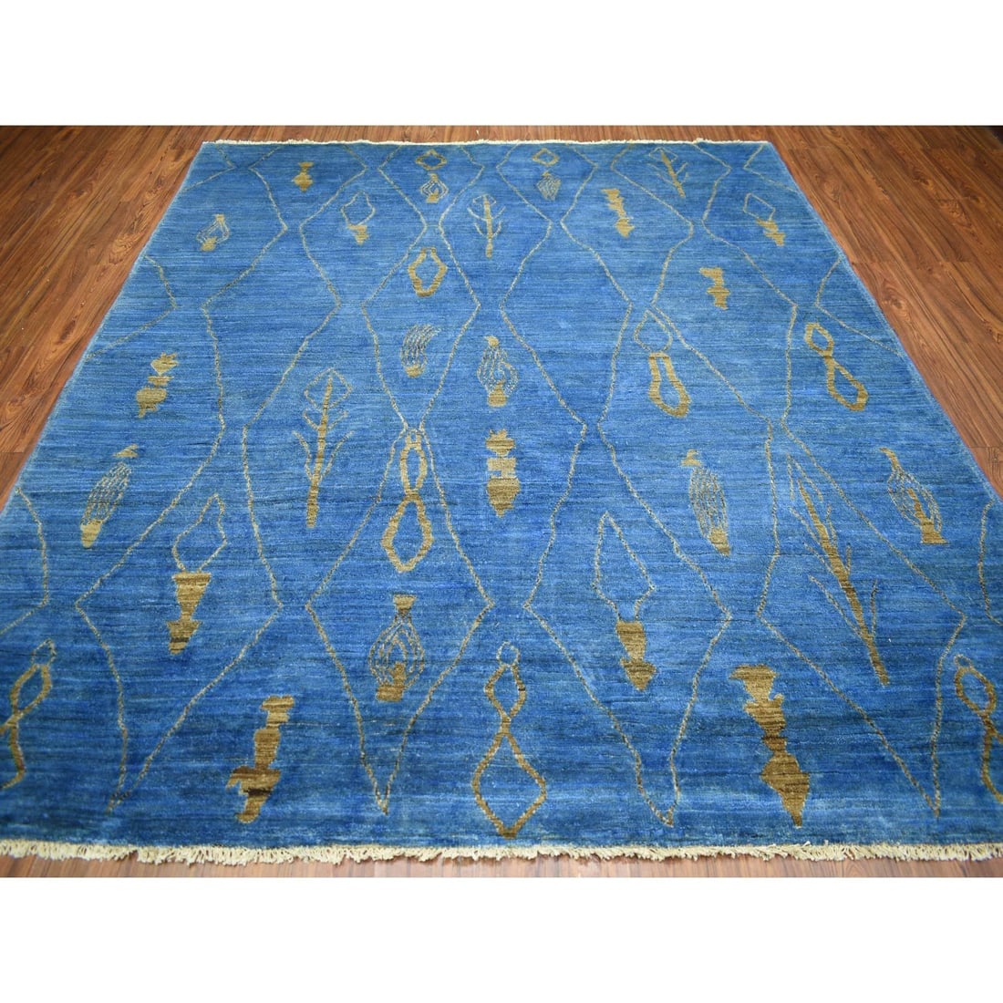 Denim Blue Hand Knotted Soft and Shiny Wool Moroccan Berber Rug - 2