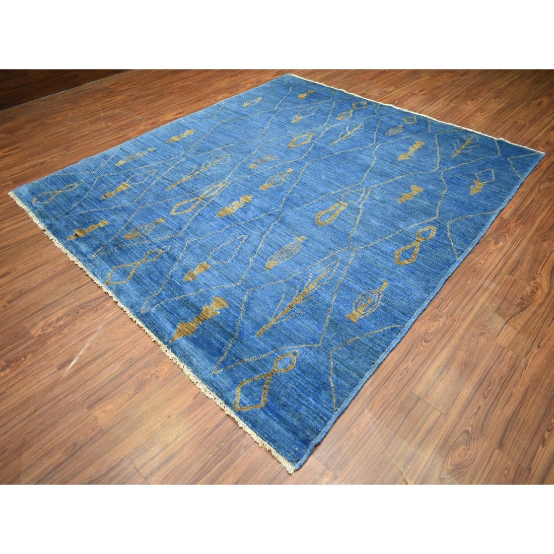 Denim Blue Hand Knotted Soft and Shiny Wool Moroccan Berber Rug - 3