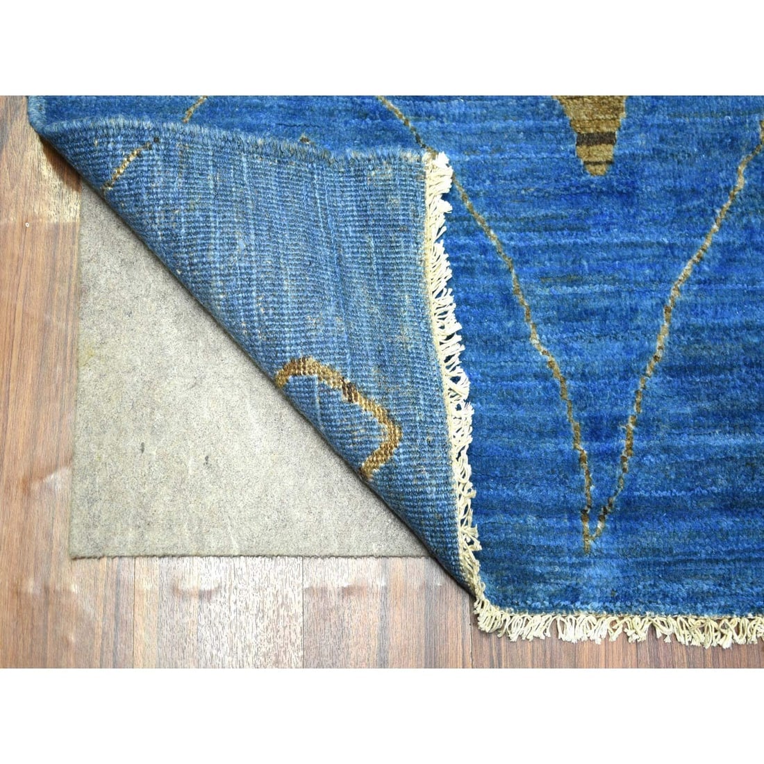 Denim Blue Hand Knotted Soft and Shiny Wool Moroccan Berber Rug - 4