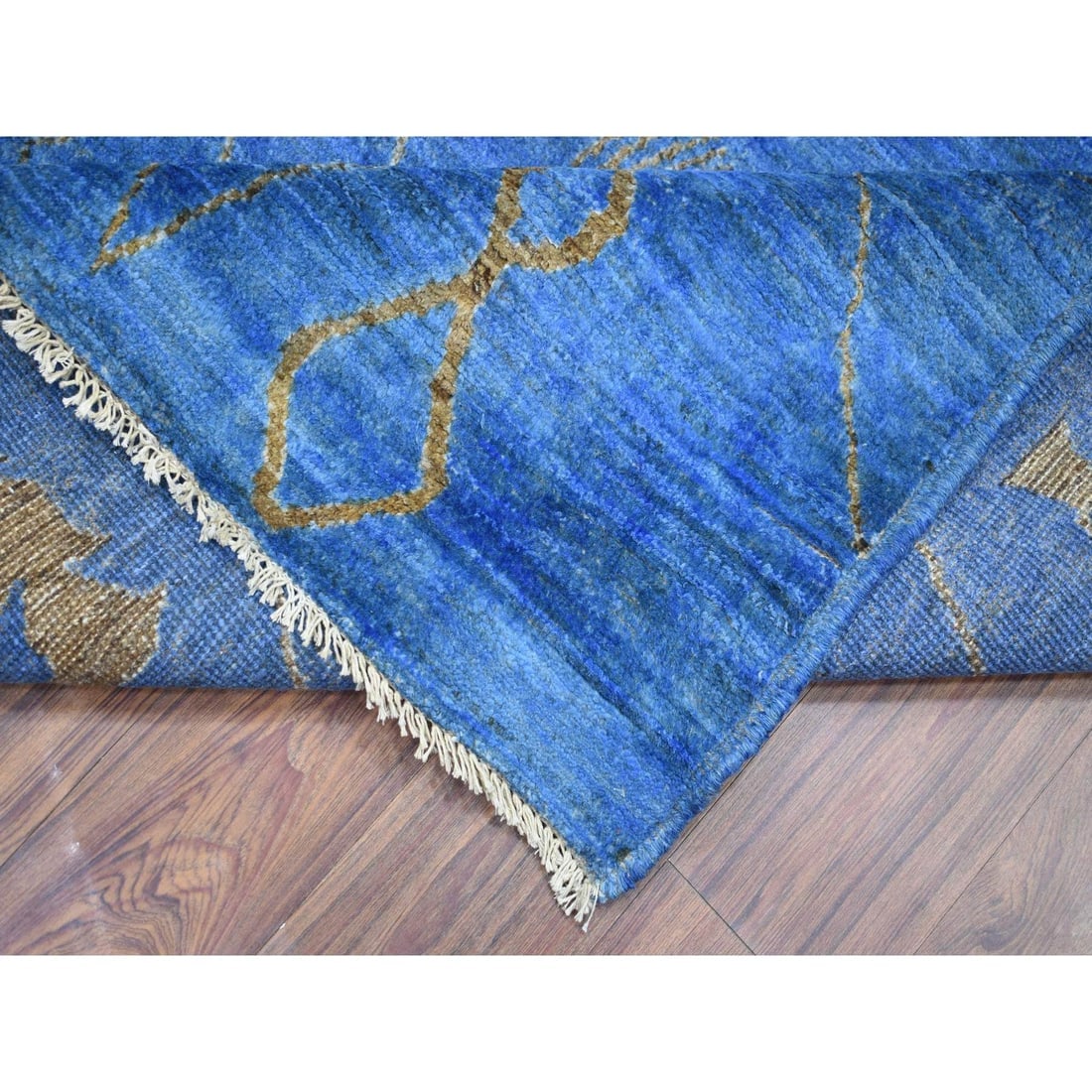 Denim Blue Hand Knotted Soft and Shiny Wool Moroccan Berber Rug - 6
