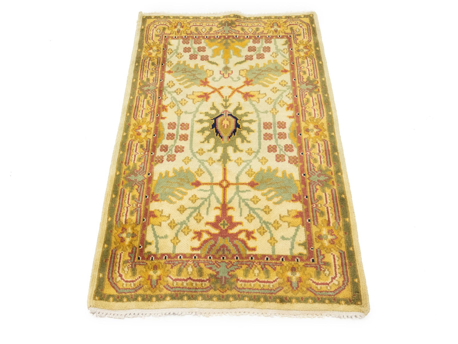 Beige Floral 2'6 x 3'11 Oushak Chobi Oriental Rug - 2