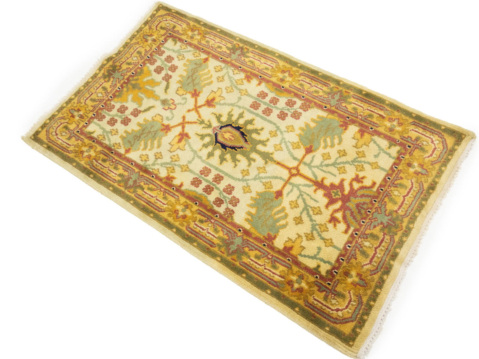Beige Floral 2'6 x 3'11 Oushak Chobi Oriental Rug - 3