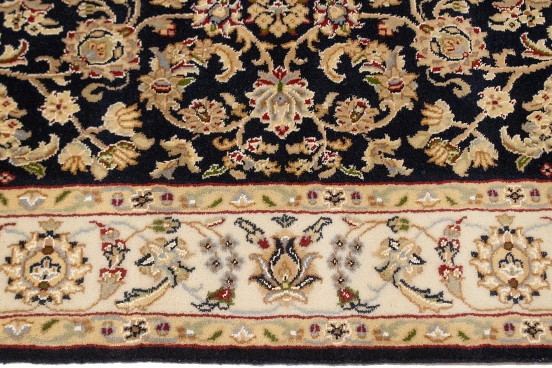 Dark Navy Floral 4X6 Indo-Nain Oriental Rug - 12