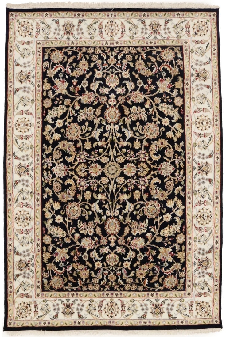 Dark Navy Floral 4X6 Indo-Nain Oriental Rug (1 of 14)