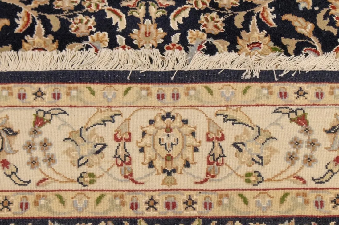 Dark Navy Floral 4X6 Indo-Nain Oriental Rug - 8