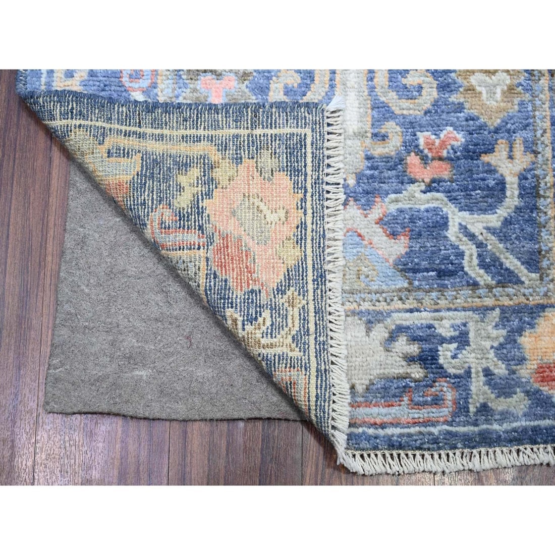 Admiral Blue Afghan Angora Oushak 100% Wool Hand Knotted Runner Rug - 2