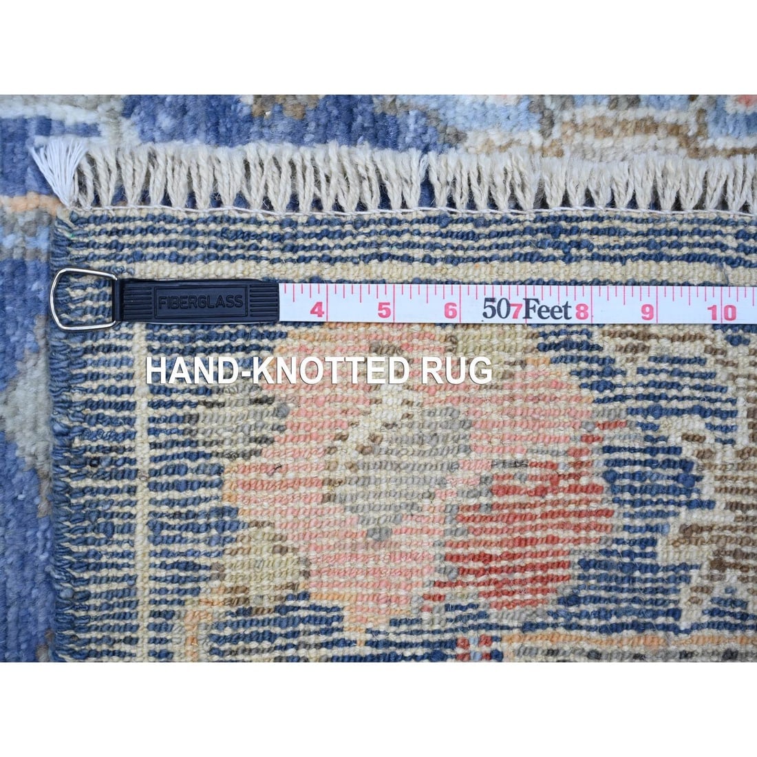 Admiral Blue Afghan Angora Oushak 100% Wool Hand Knotted Runner Rug - 6