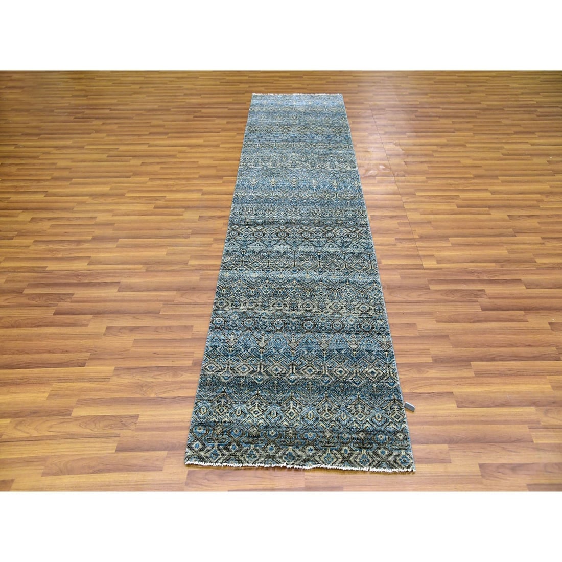Yale Blue, 100% Wool, Hand Knotted, Kohinoor Herat Design Runner Rug - 2
