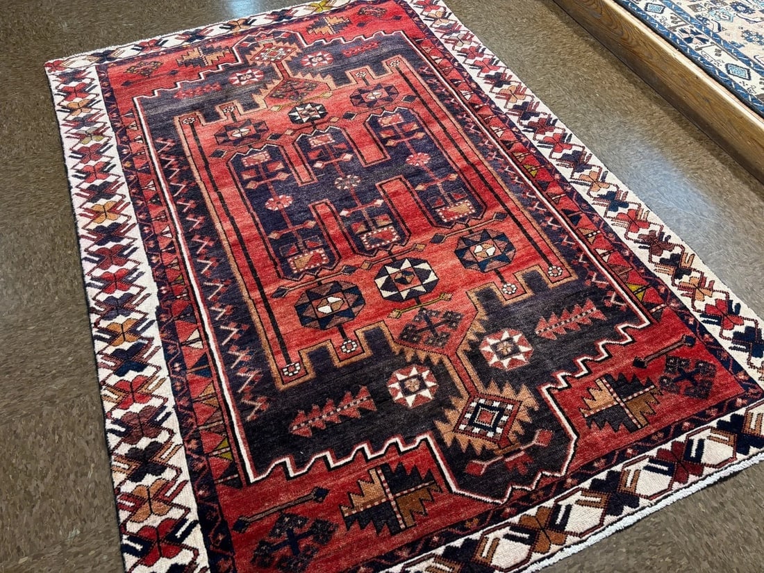 Hand-Knotted Persian Bakhtiari Tribal Geometric Wool Red Oriental Area Rug 5' x 6'11" - 9