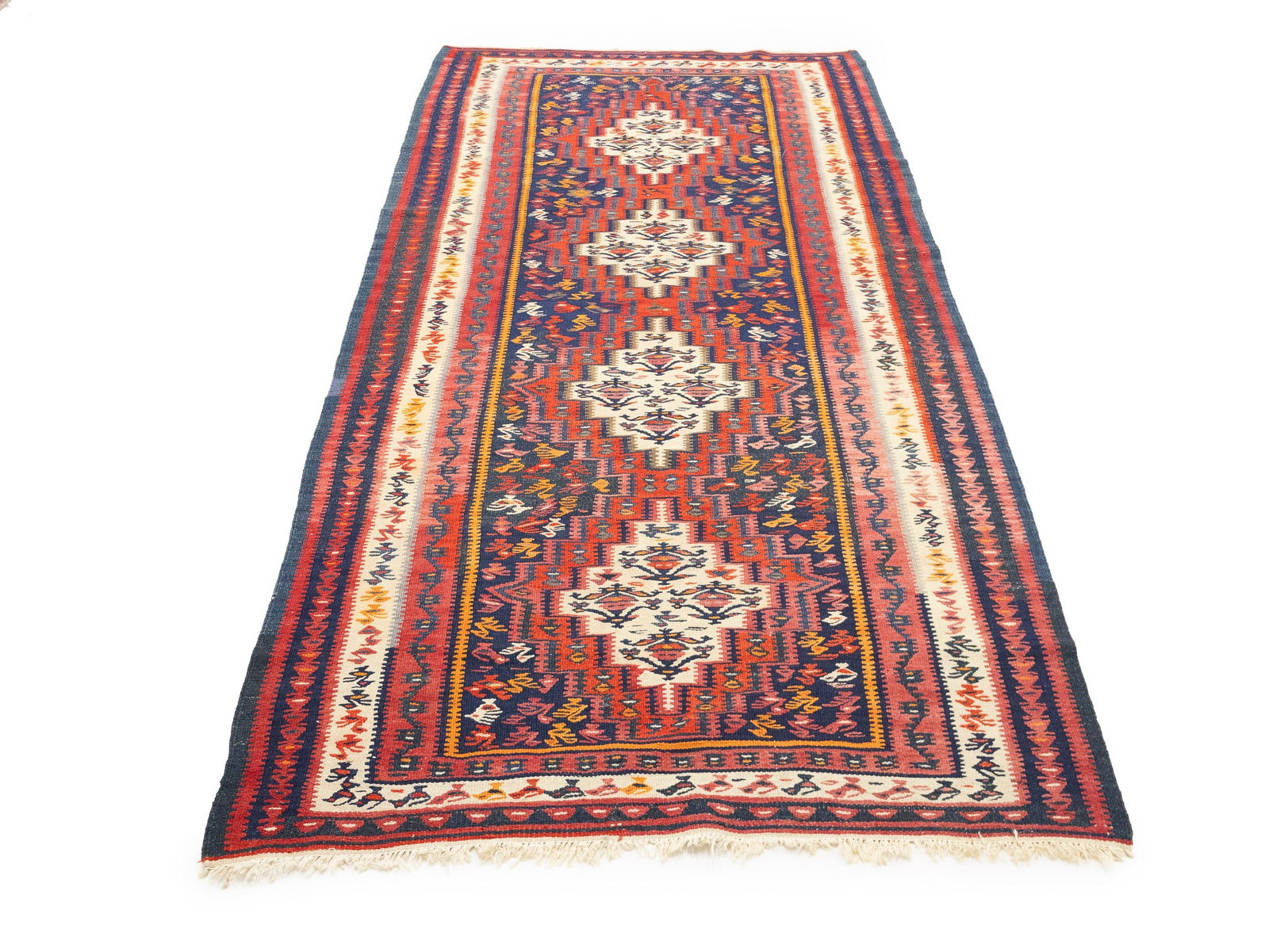 Multicolored Tribal Kelim 4X9 Persian Runner Rug - 3