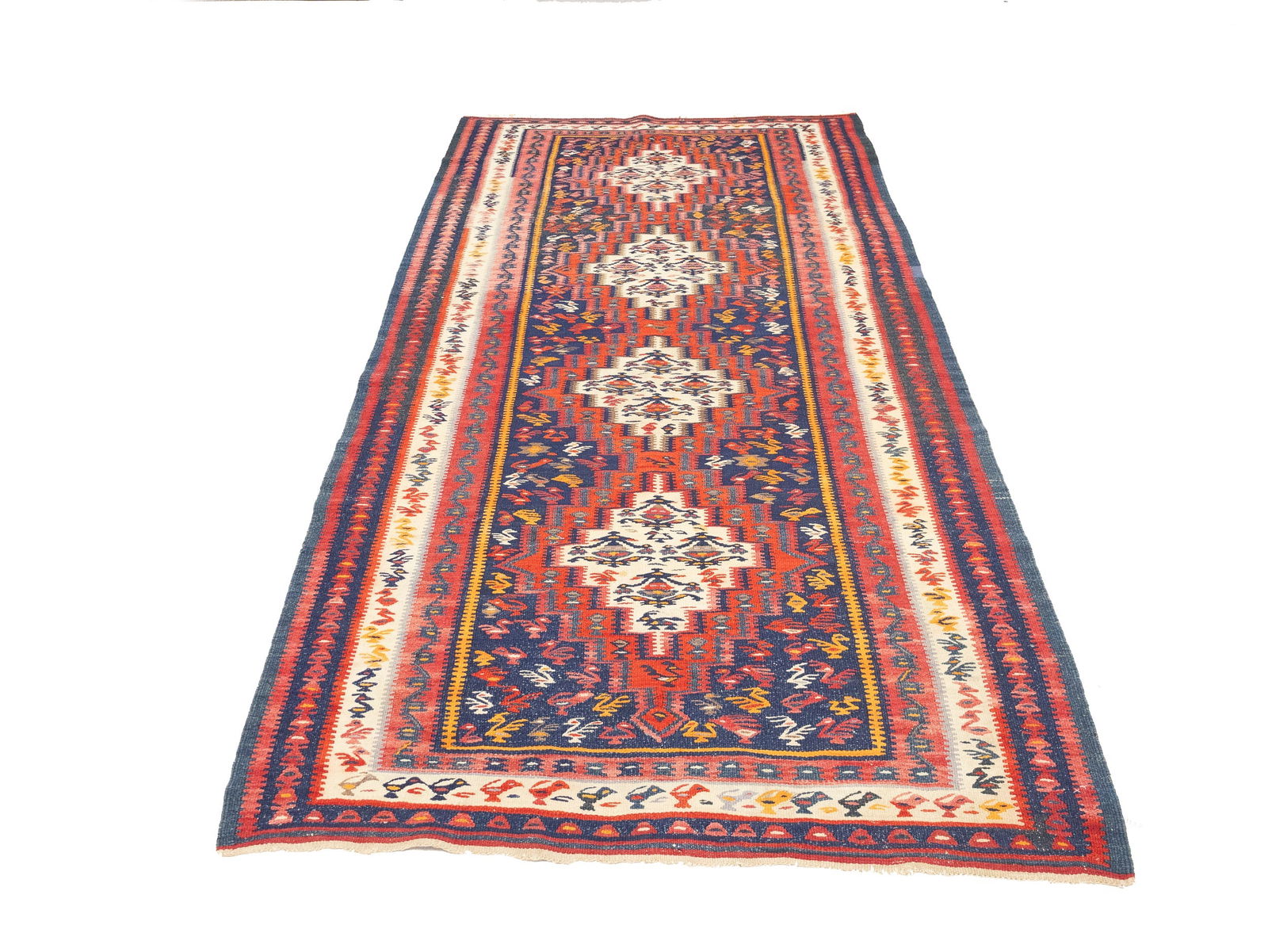 Multicolored Tribal Kelim 4X9 Persian Runner Rug - 6