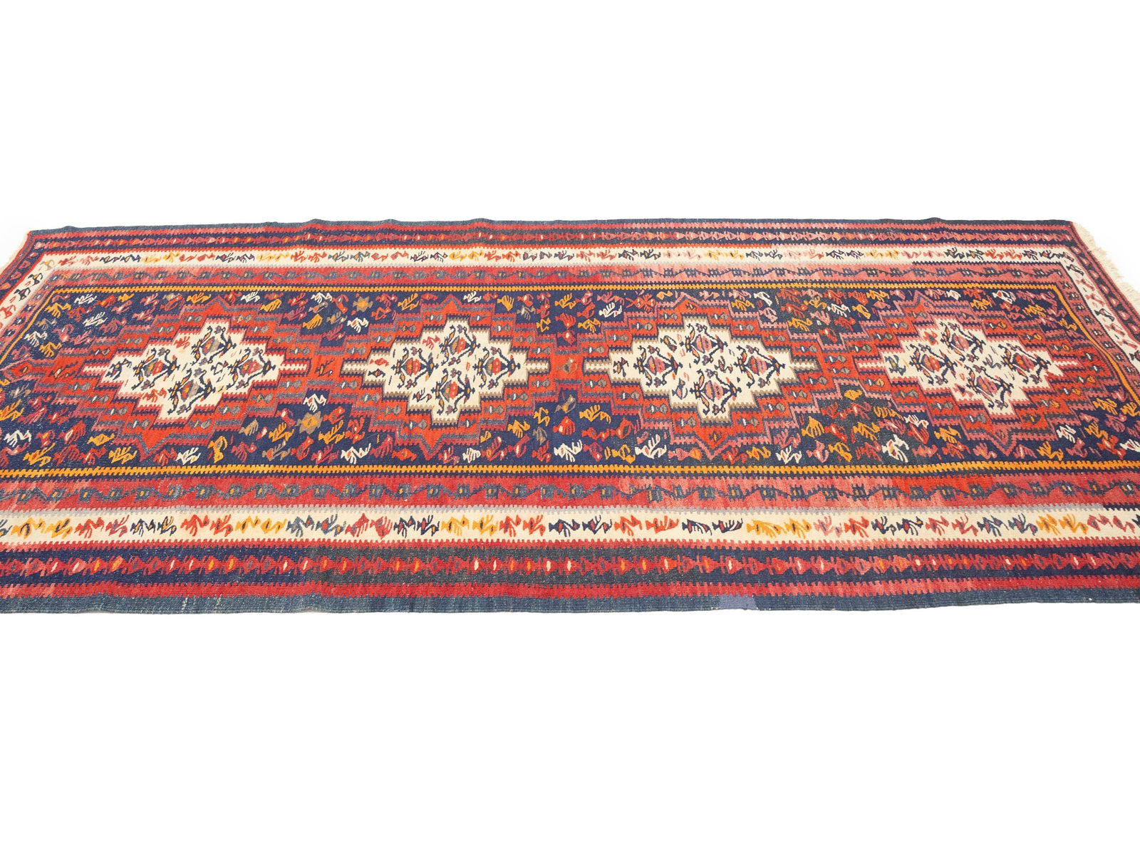 Multicolored Tribal Kelim 4X9 Persian Runner Rug - 7