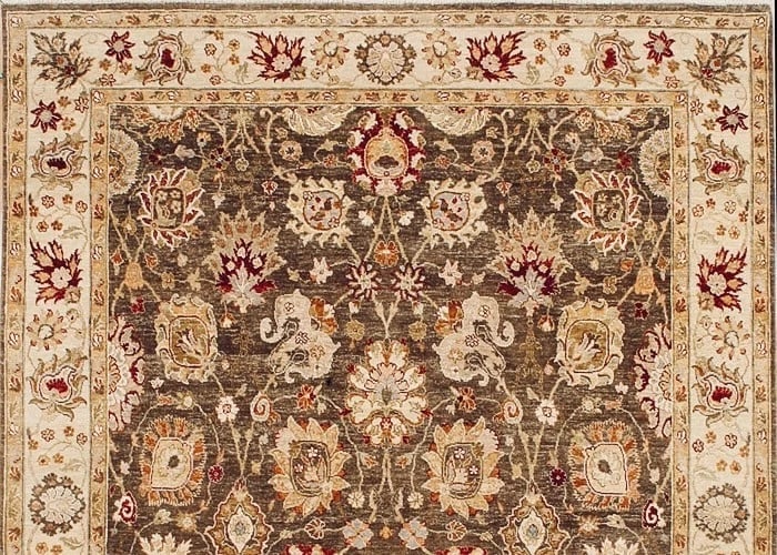 Hand Knotted Indo-Tabriz Brown Wool New Oriental Rug Carpet 7'11" x 10'4" - 4