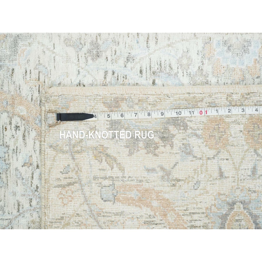 Ivory, Sickle Leaf Design, Silk/Wool with Hand Knotted, Runner Rug - 8