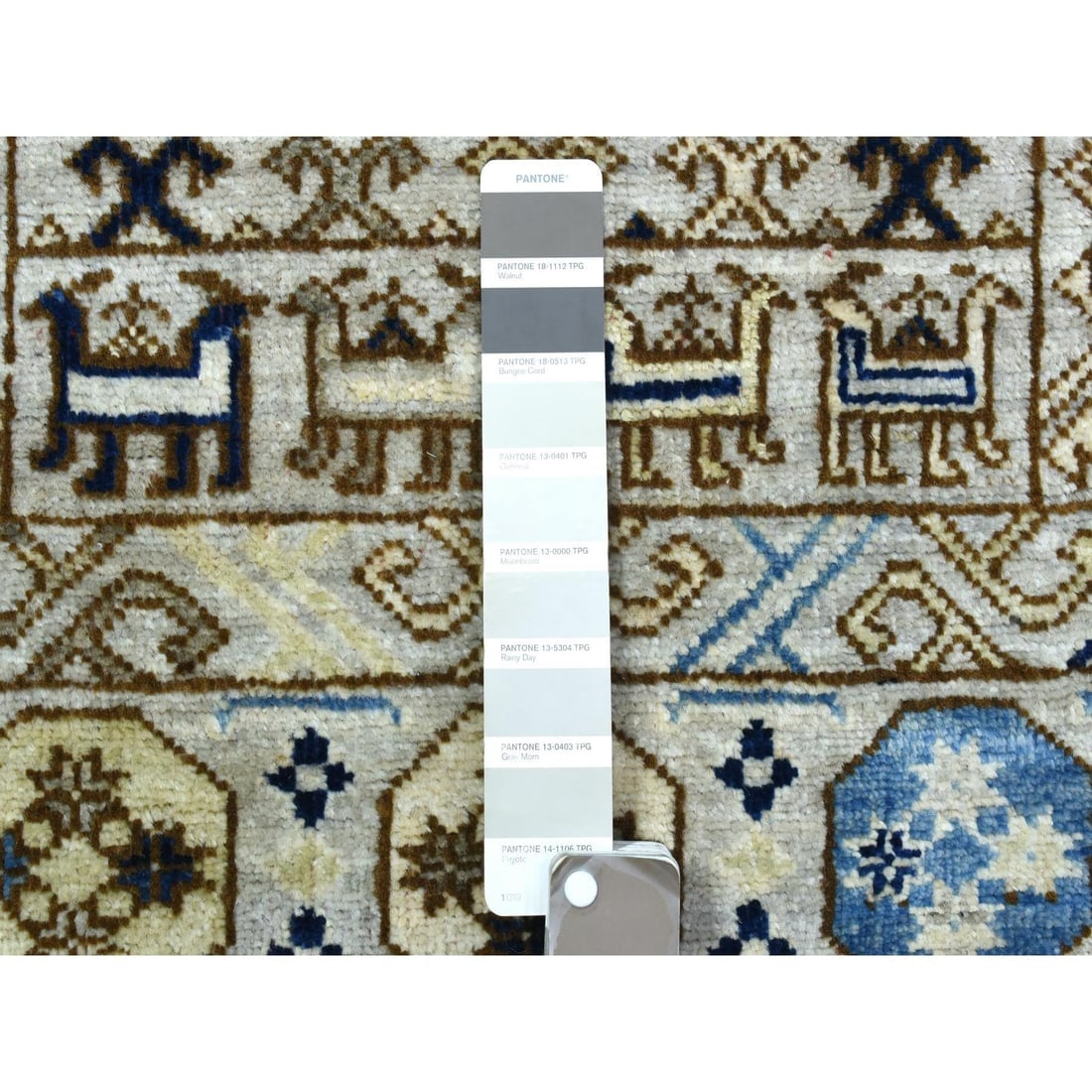 Light Gray, Hand Knotted Afghan Ersari Pure Wool Runner Rug - 3
