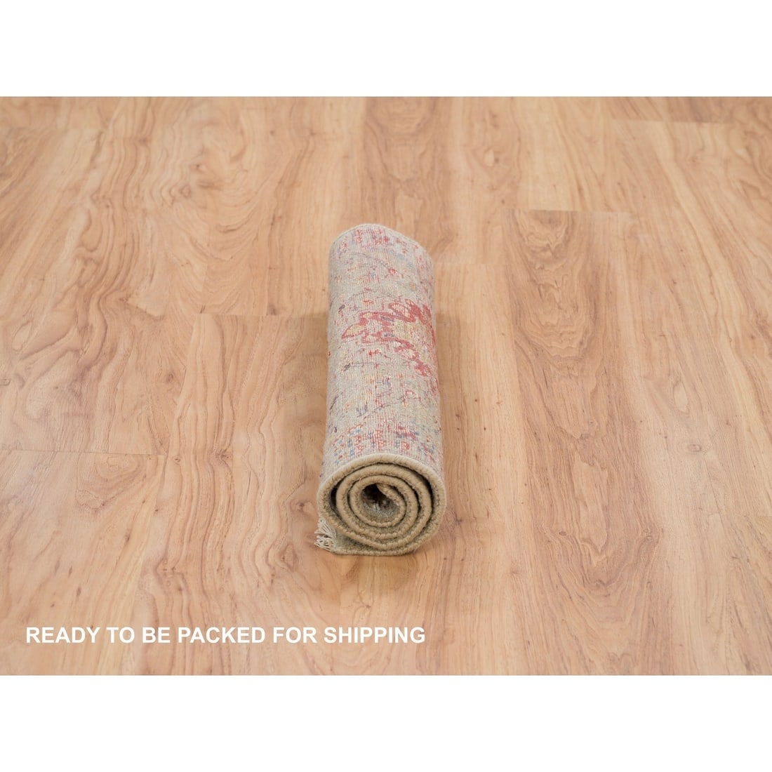 Khaki The Sunset Rosettes Wool and Silk Hand Knotted Mat Oriental Rug - 6