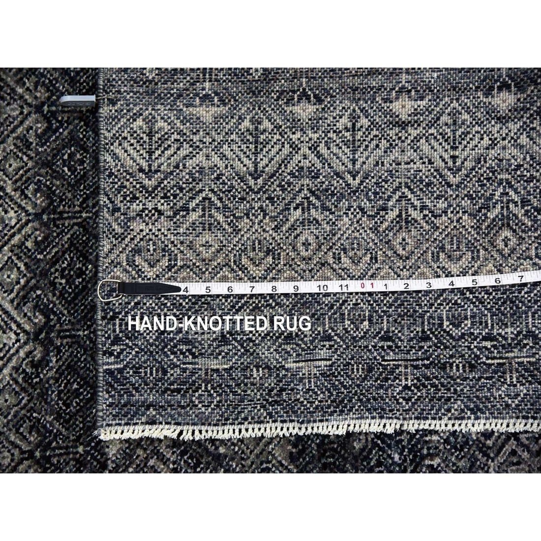 Gray, 100% Plush Wool, Hand Knotted, Kohinoor Herat Design Square Rug - 11