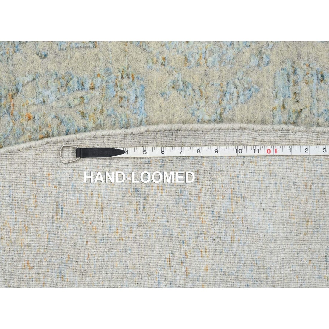 Gray, Tabriz Design, Jacquard Hand Loomed Wool and Silk Round Rug - 11