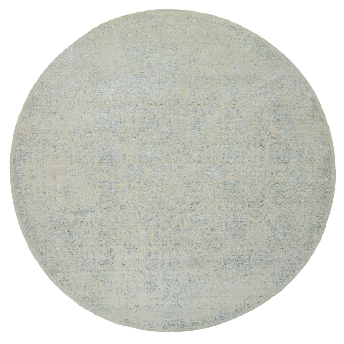 Gray, Tabriz Design, Jacquard Hand Loomed Wool and Silk Round Rug (1 of 11)