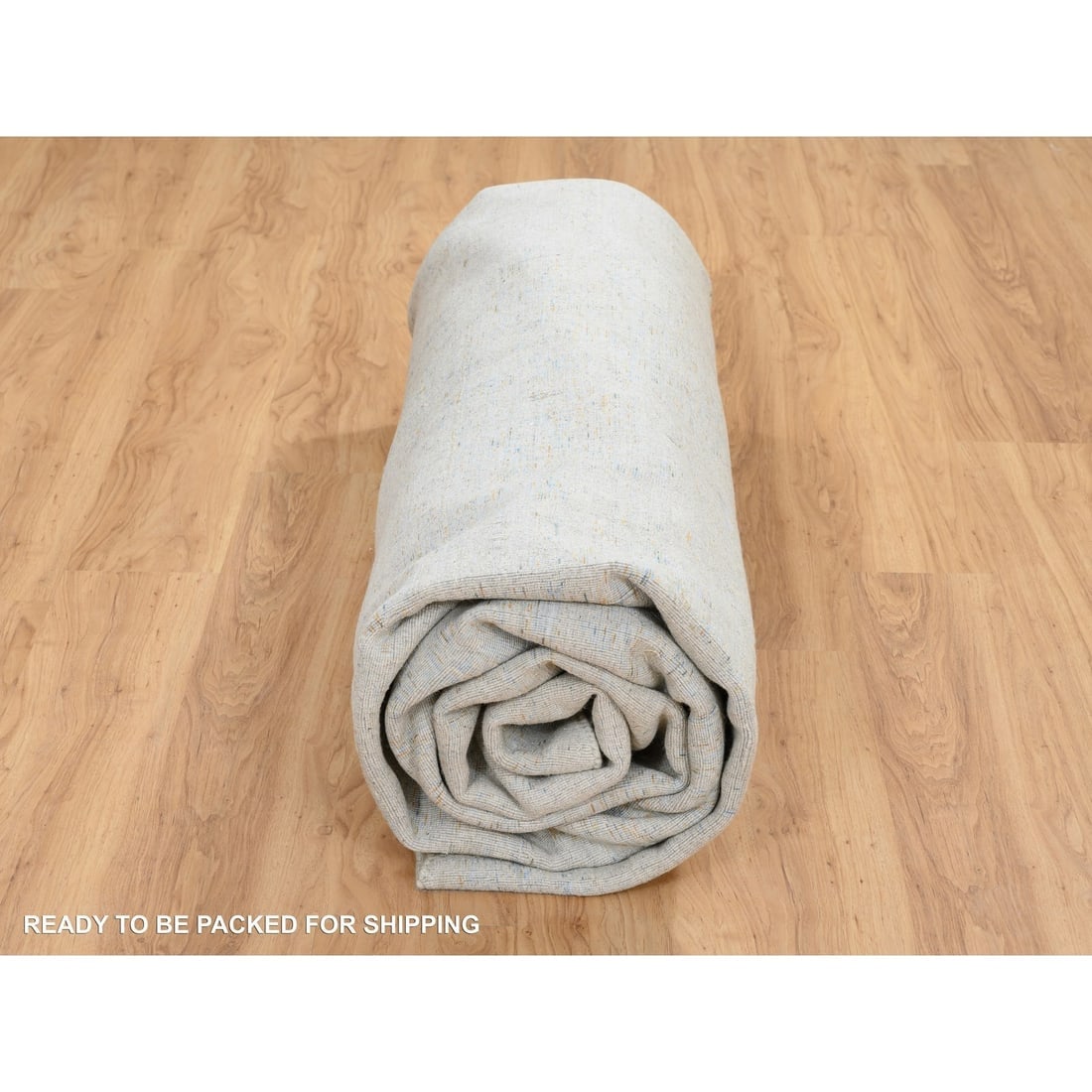 Gray, Tabriz Design, Jacquard Hand Loomed Wool and Silk Round Rug - 9