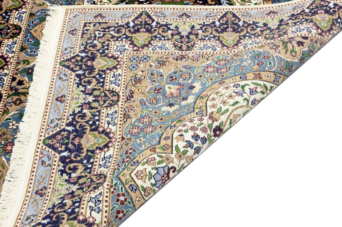 Cream & Navy Floral 6X8 Kirman Oriental Rug - 18