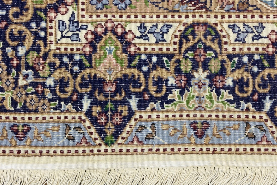 Cream & Navy Floral 6X8 Kirman Oriental Rug - 19