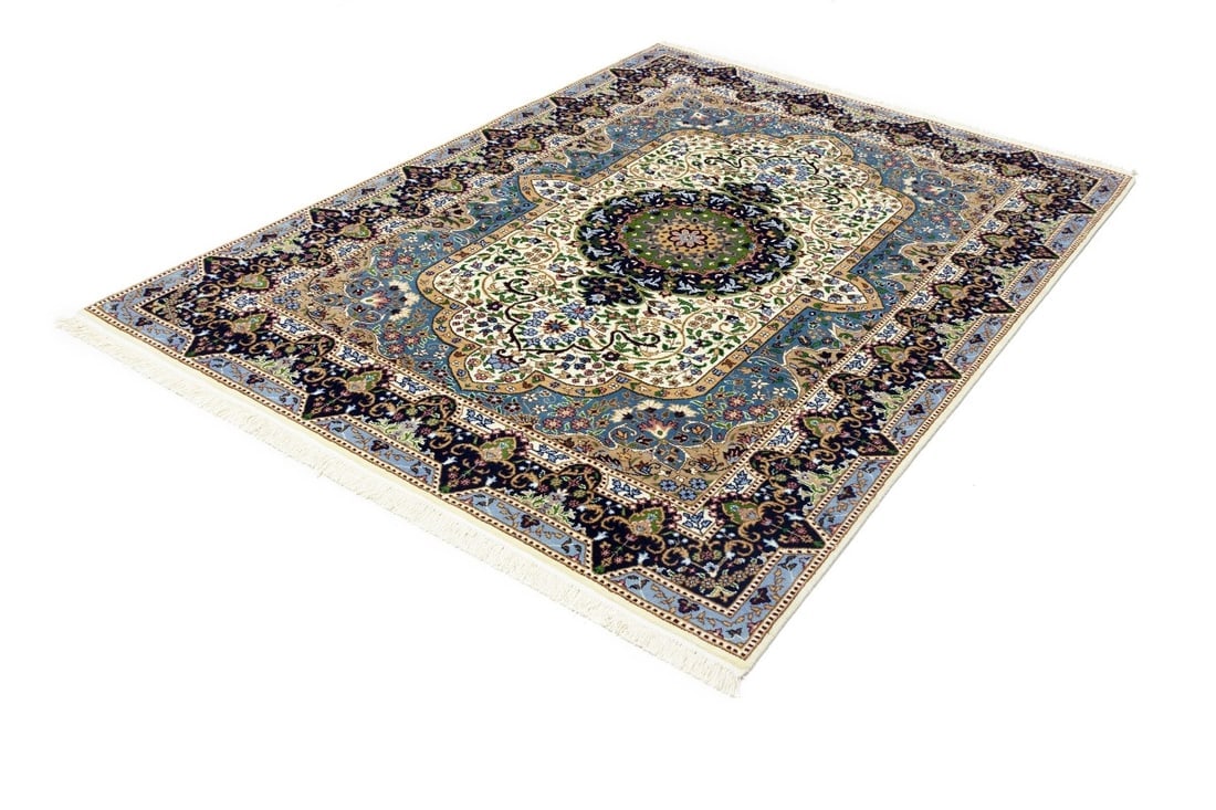 Cream & Navy Floral 6X8 Kirman Oriental Rug - 5