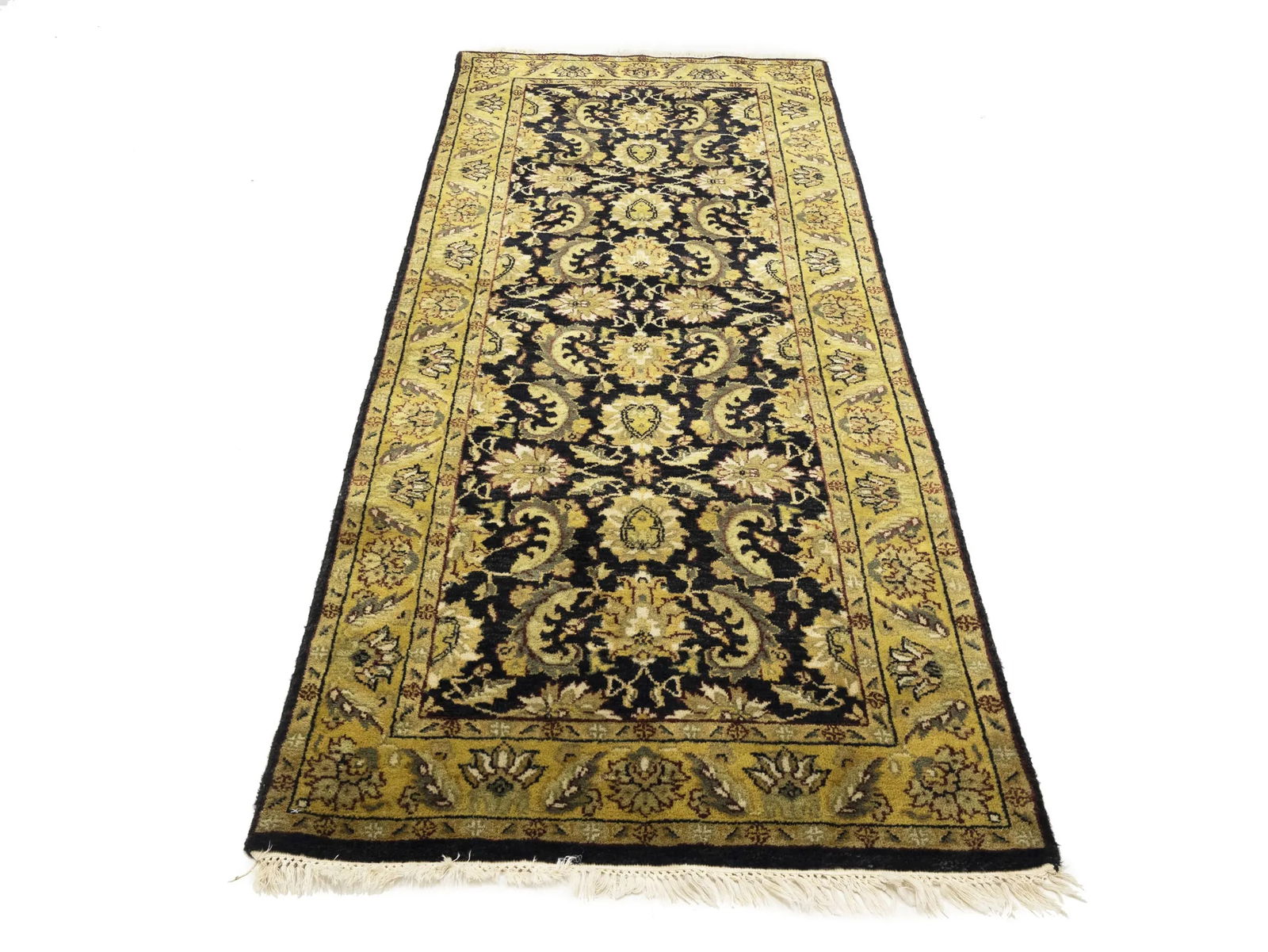 Black Floral Classic 3X8 Agra Jaipur Oriental Runner Rug - 2