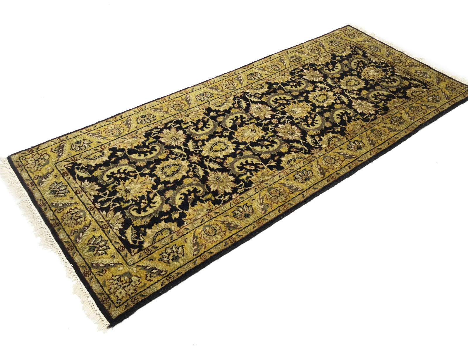 Black Floral Classic 3X8 Agra Jaipur Oriental Runner Rug - 4
